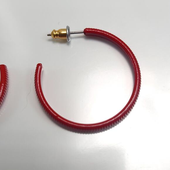 Red Open Hoop Earrings, Bold Modern Minimalist Statement Jewelry for Women - Picture 7 of 10